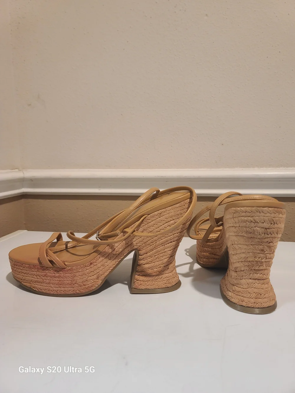 Marc Fisher Tan Woven Platform Sandals